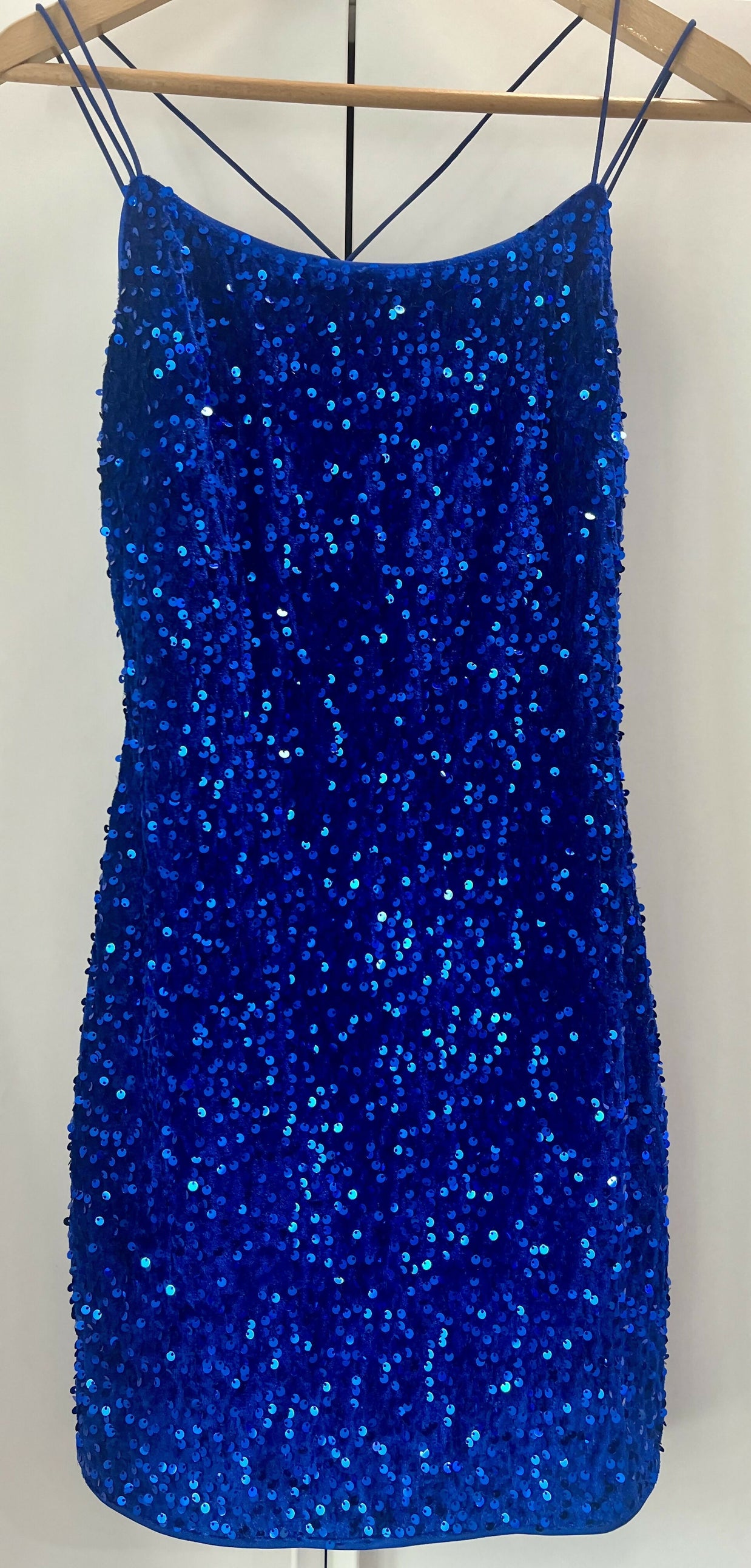 Blue sequin mini dress