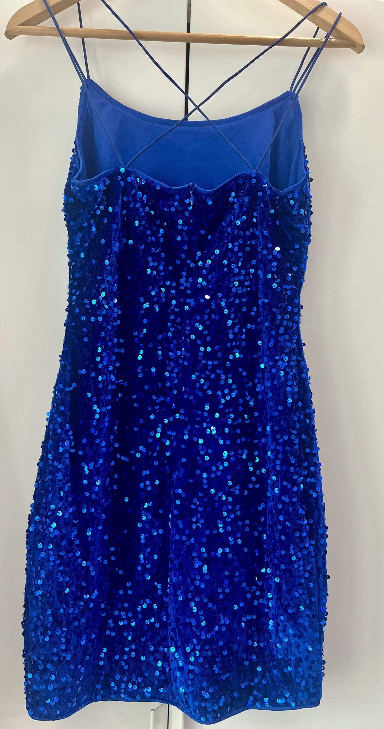 Blue sequin mini dress