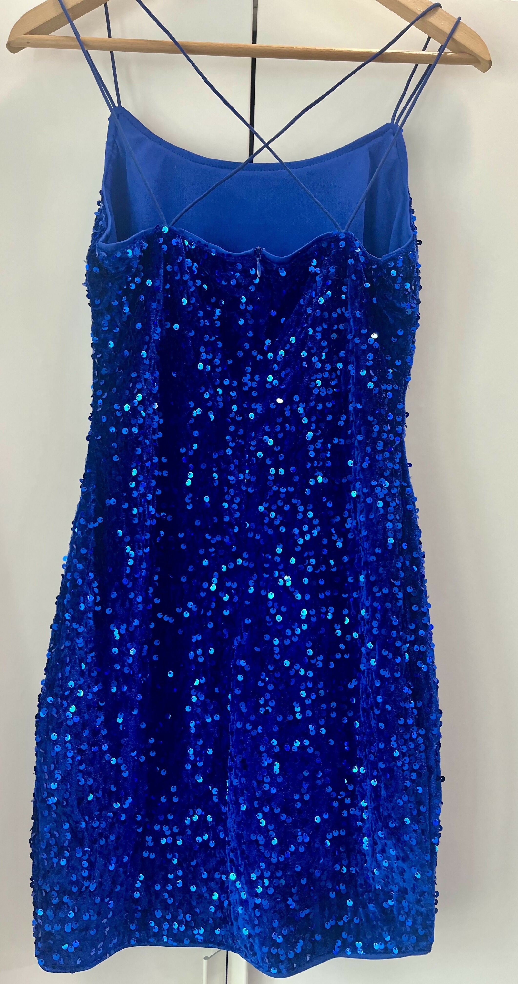 Blue sequin mini dress