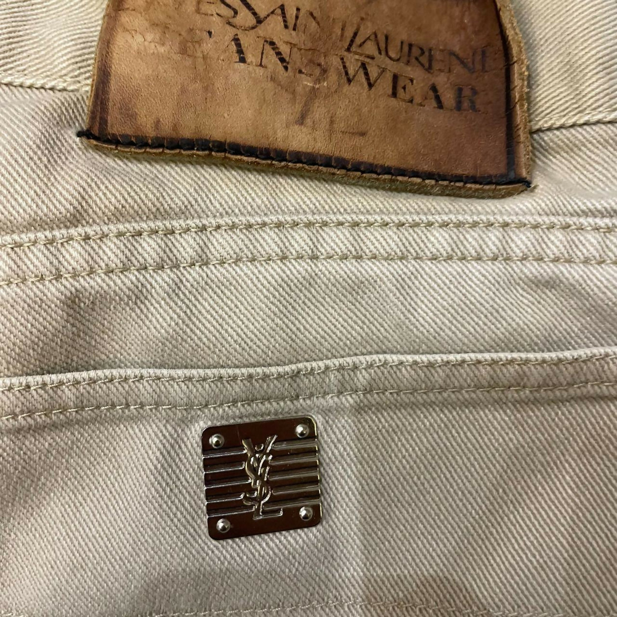 Yves Saint Laurent Men's Tan and Cream Trousers