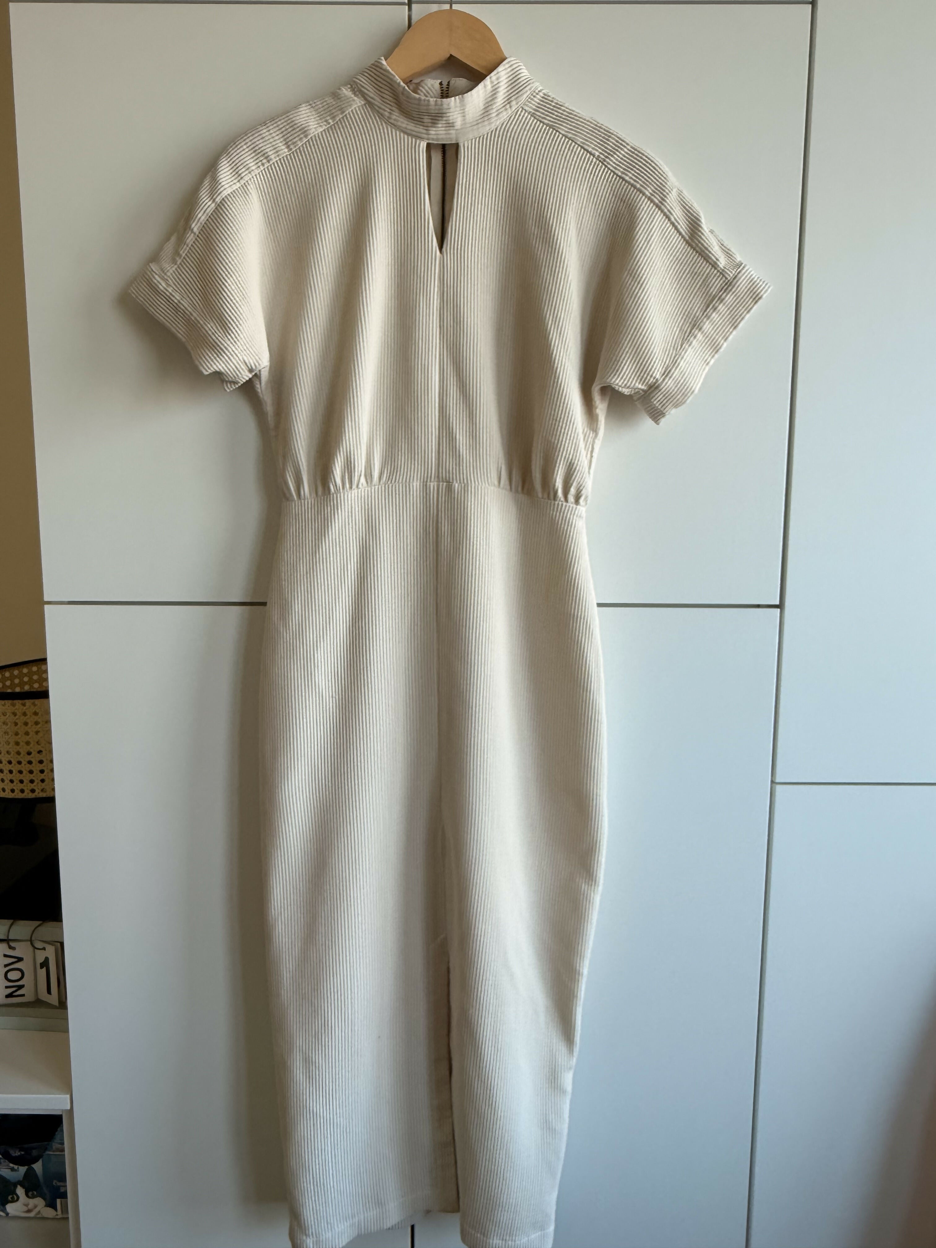 Closet London Midi Dress — Neutral Beige | Size UK8, US4