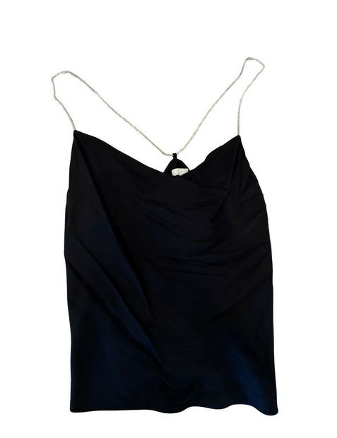 Black Cowl Neck Top with Chain Straps / Size M