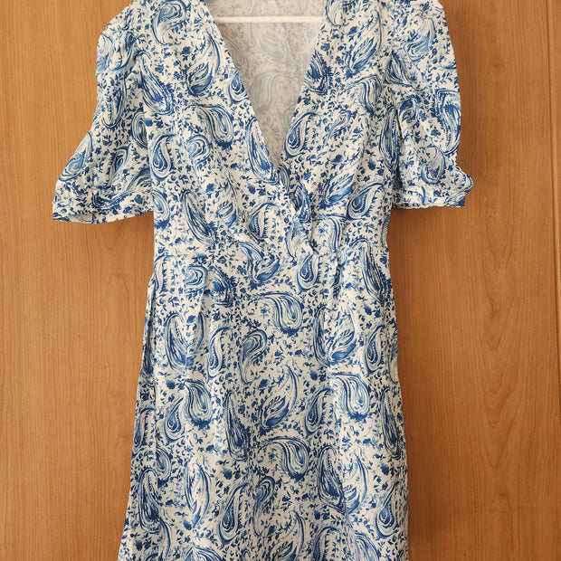 Shein Blue and White Pattern Short Dress