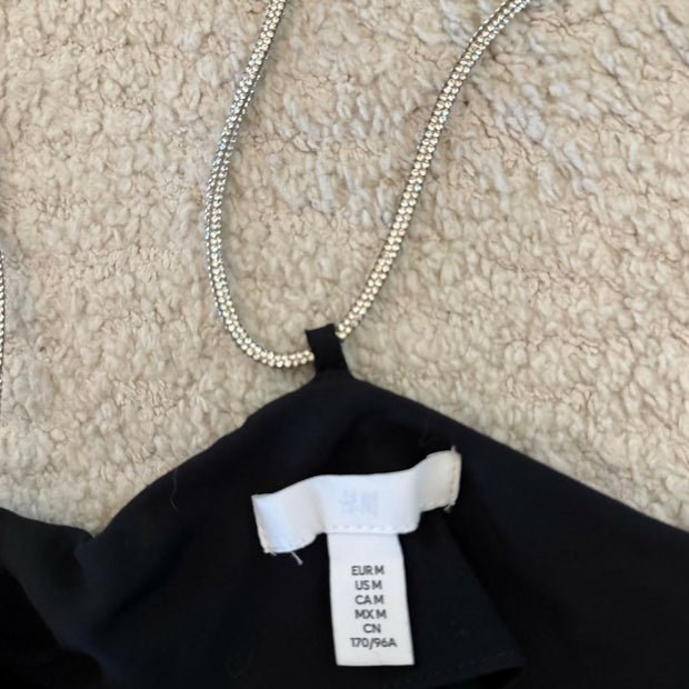 Black Cowl Neck Top with Chain Straps / Size M