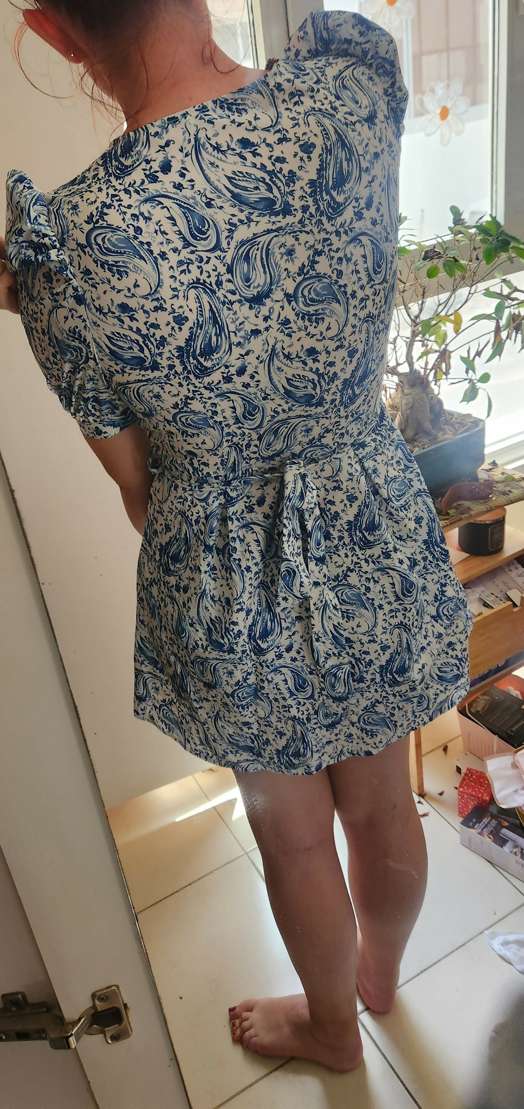 Shein Blue and White Pattern Short Dress