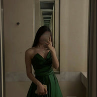 Emerald Green Satin Gown - Strapless A-Line Evening Dress