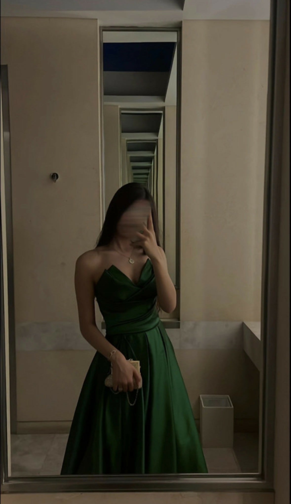 Emerald Green Satin Gown - Strapless A-Line Evening Dress