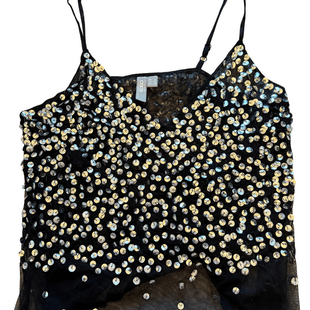 Black Sequin Mesh Cami (ASOS) UK8 / EU36 / US4