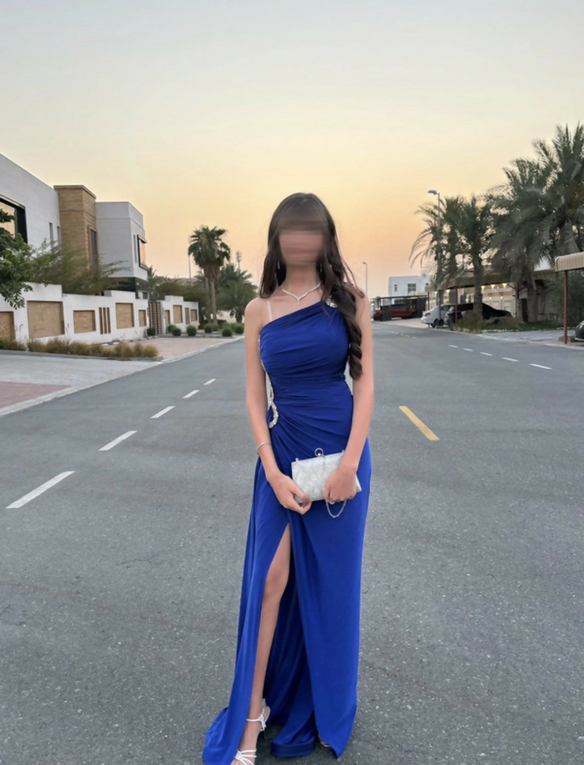Royal Blue One-Shoulder Evening Gown with Slit