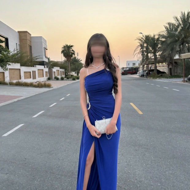 Royal Blue One-Shoulder Evening Gown with Slit
