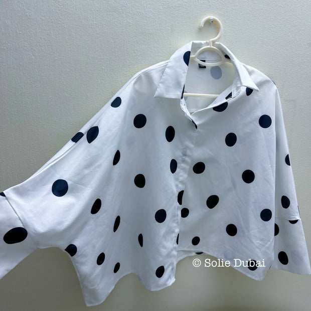🖤 Polka Dot Batwing Shirt – Chic & Edgy Style 🖤