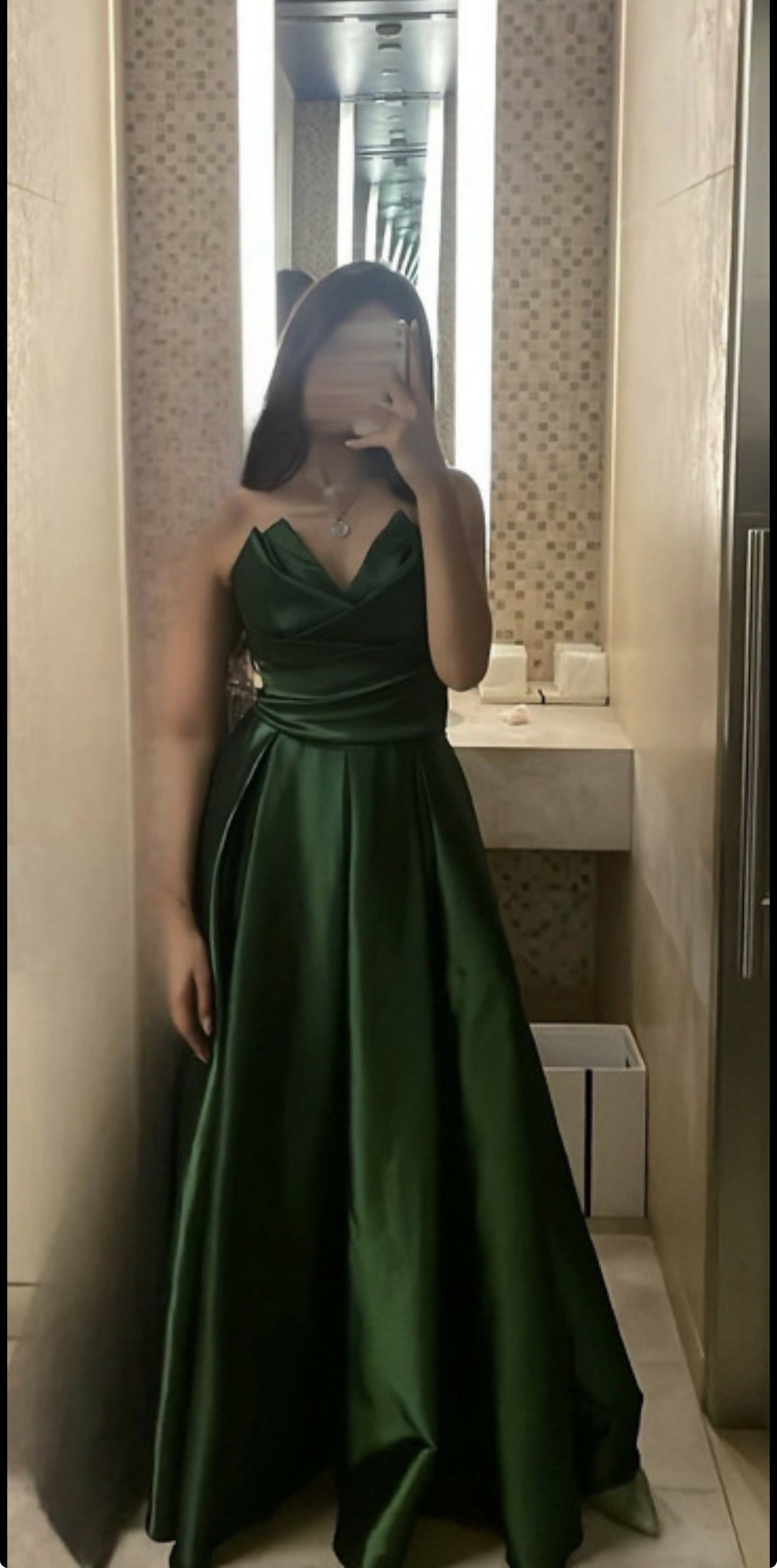 Emerald Green Satin Gown - Strapless A-Line Evening Dress