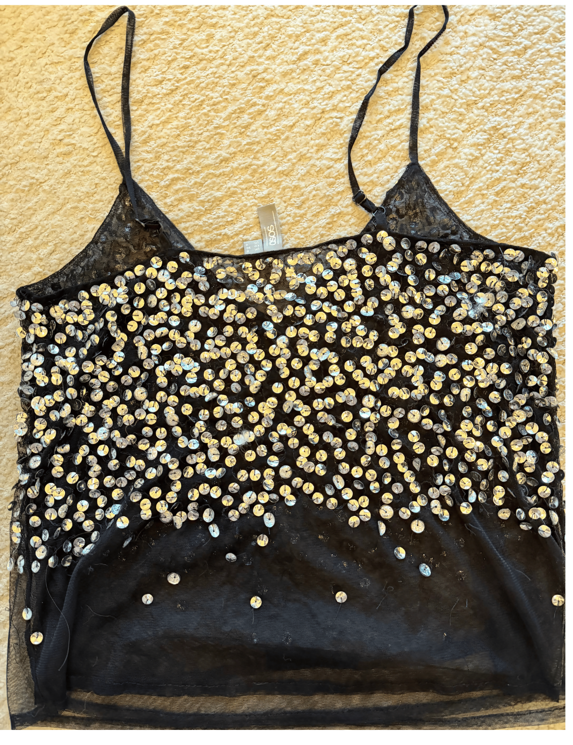 Black Sequin Mesh Cami (ASOS) UK8 / EU36 / US4