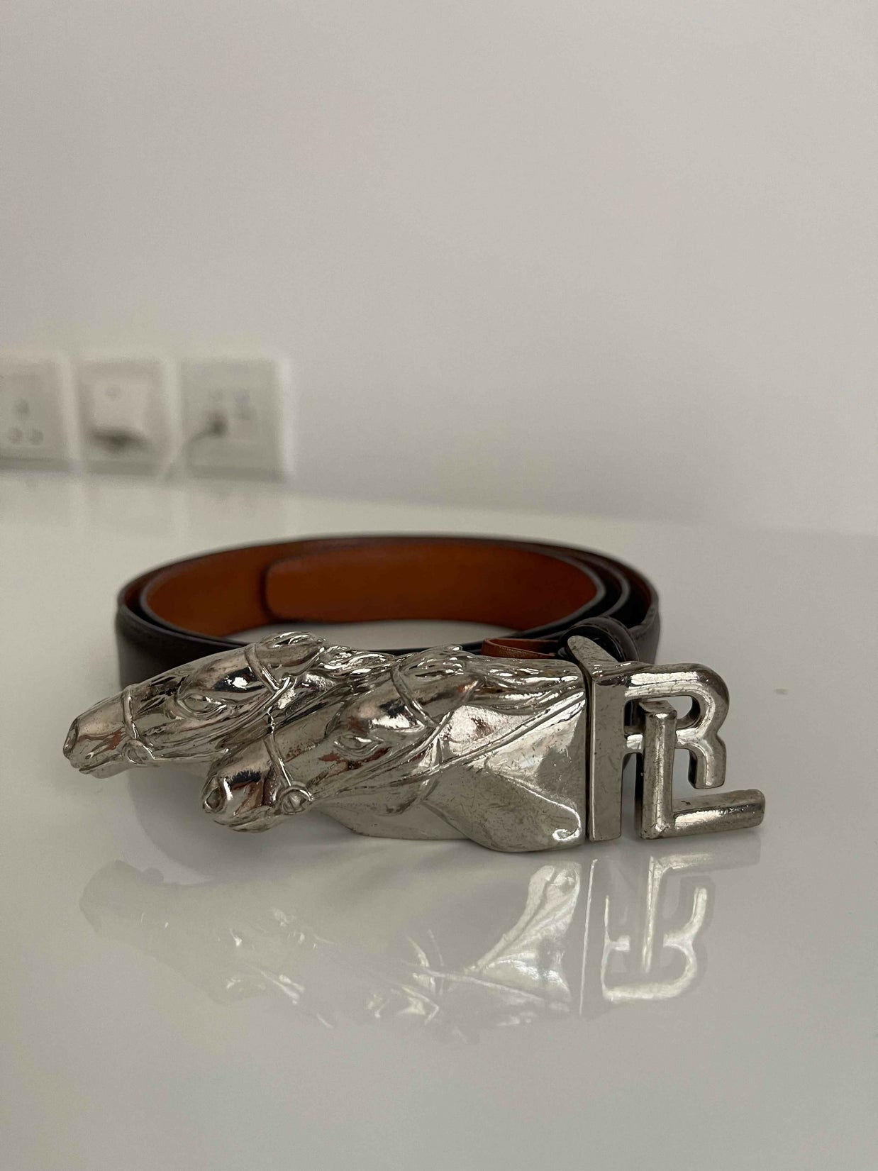 Ralph Lauren Duel Horse Head Buckle brown/silver belt