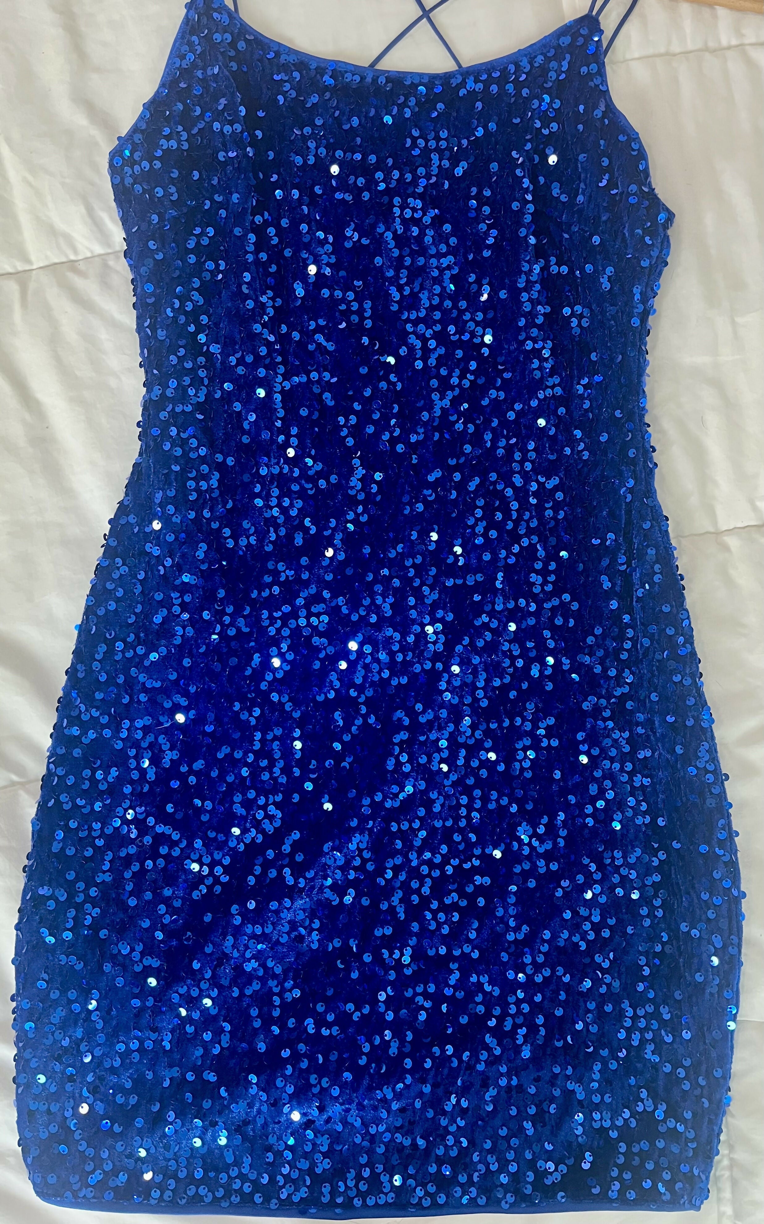 Blue sequin mini dress