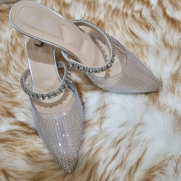 Silver pointed mule heels