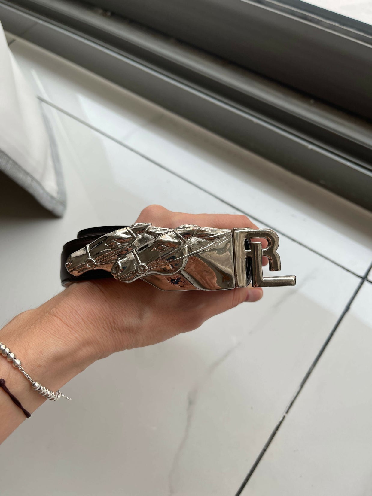 Ralph Lauren Duel Horse Head Buckle brown/silver belt