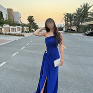 Royal Blue One-Shoulder Evening Gown with Slit