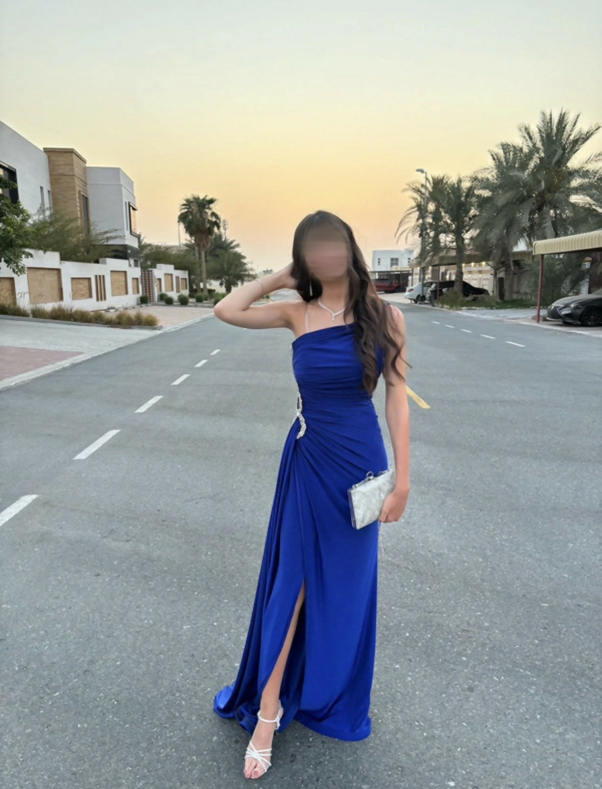 Royal Blue One-Shoulder Evening Gown with Slit