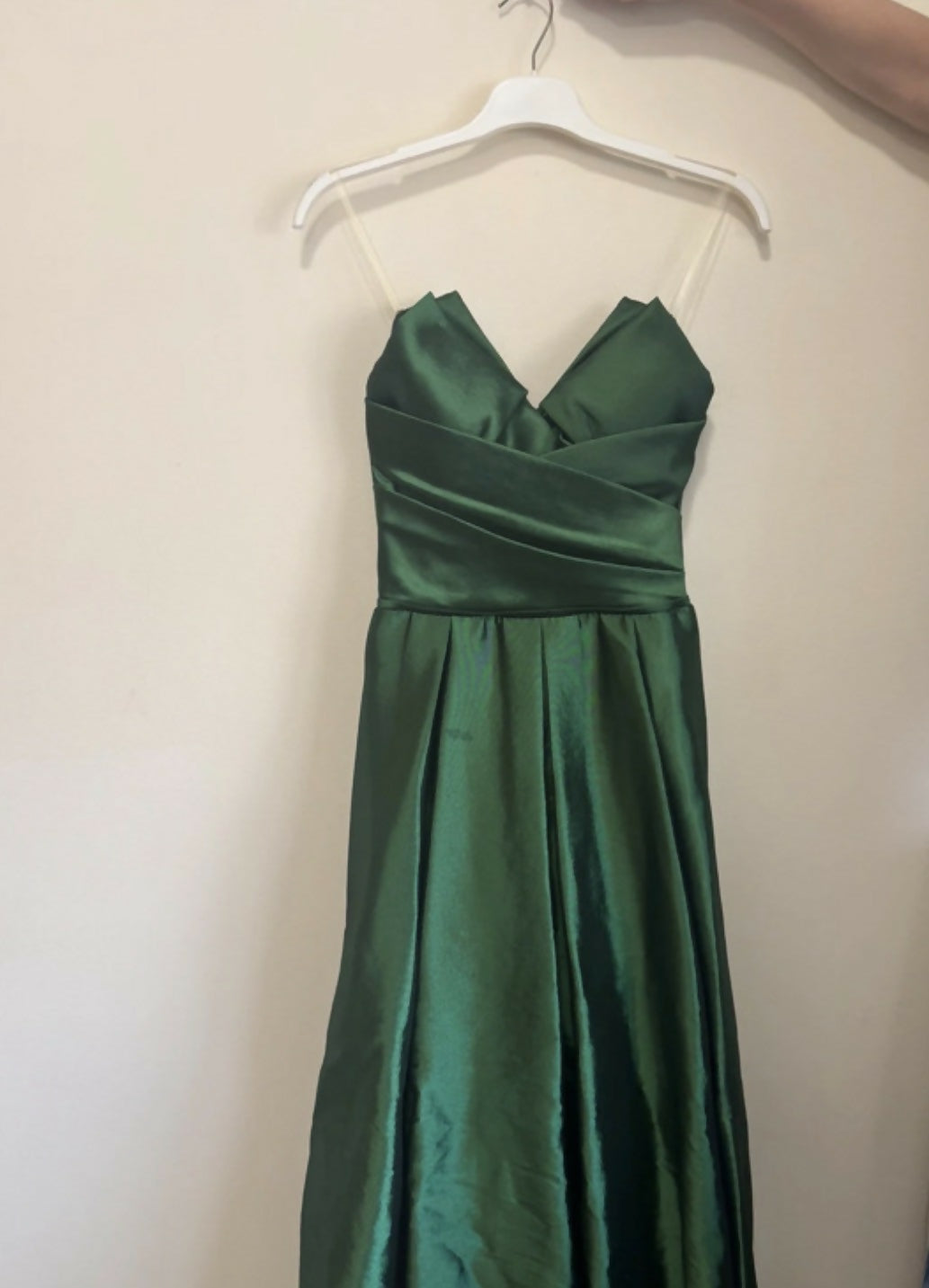 Emerald Green Satin Gown - Strapless A-Line Evening Dress