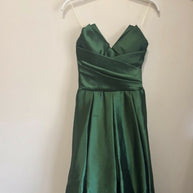 Emerald Green Satin Gown - Strapless A-Line Evening Dress