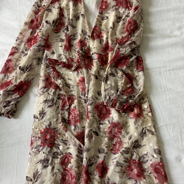 Floral Long Sleeve Midi Wrap Dress