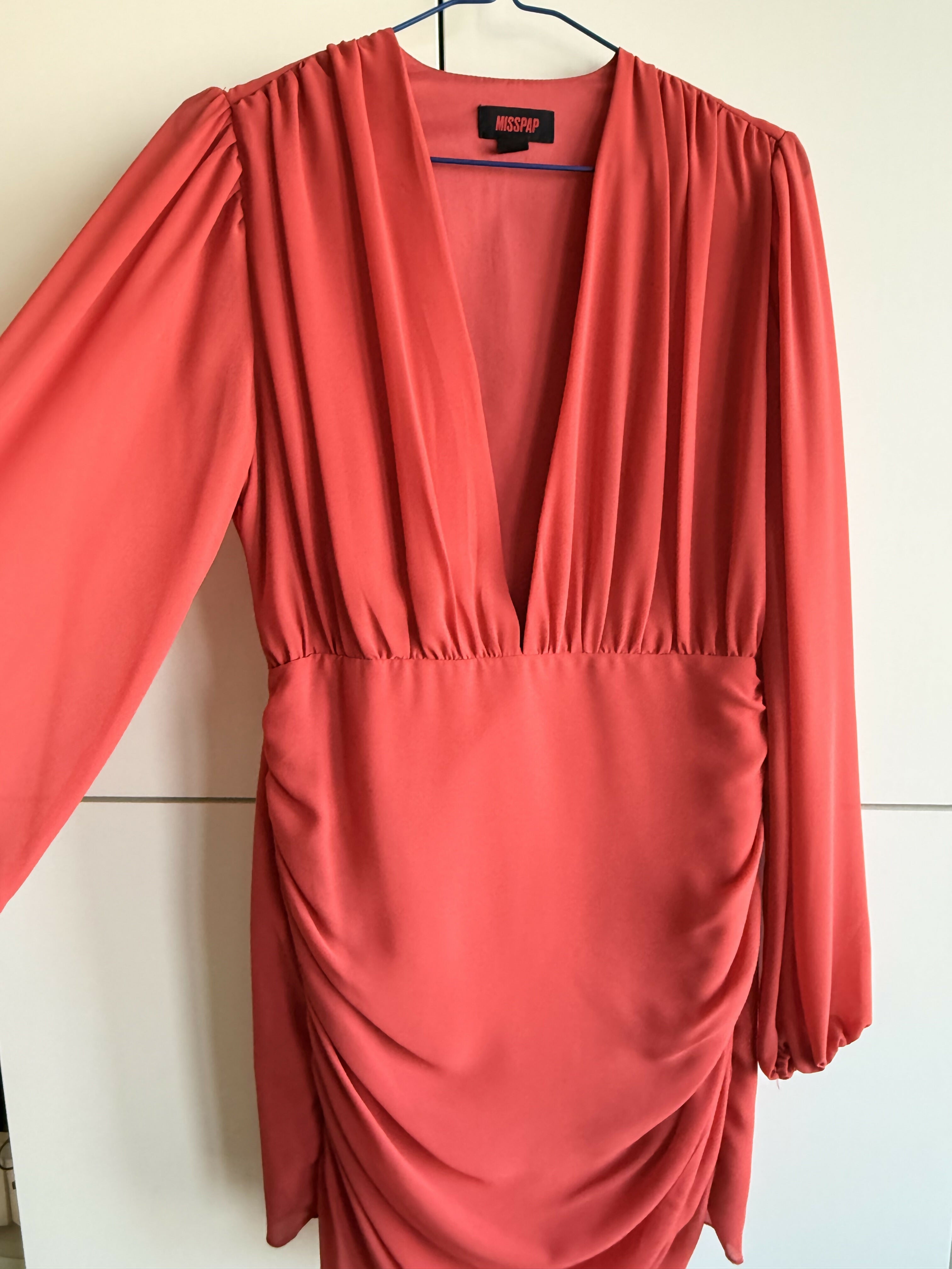 ? Misspap Red Plunge Midi Dress – UK 10 / EU 38