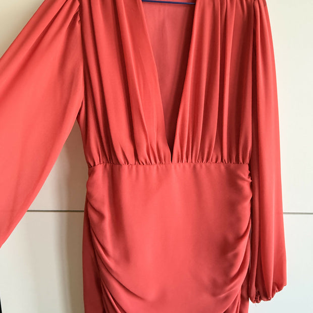 ? Misspap Red Plunge Midi Dress – UK 10 / EU 38