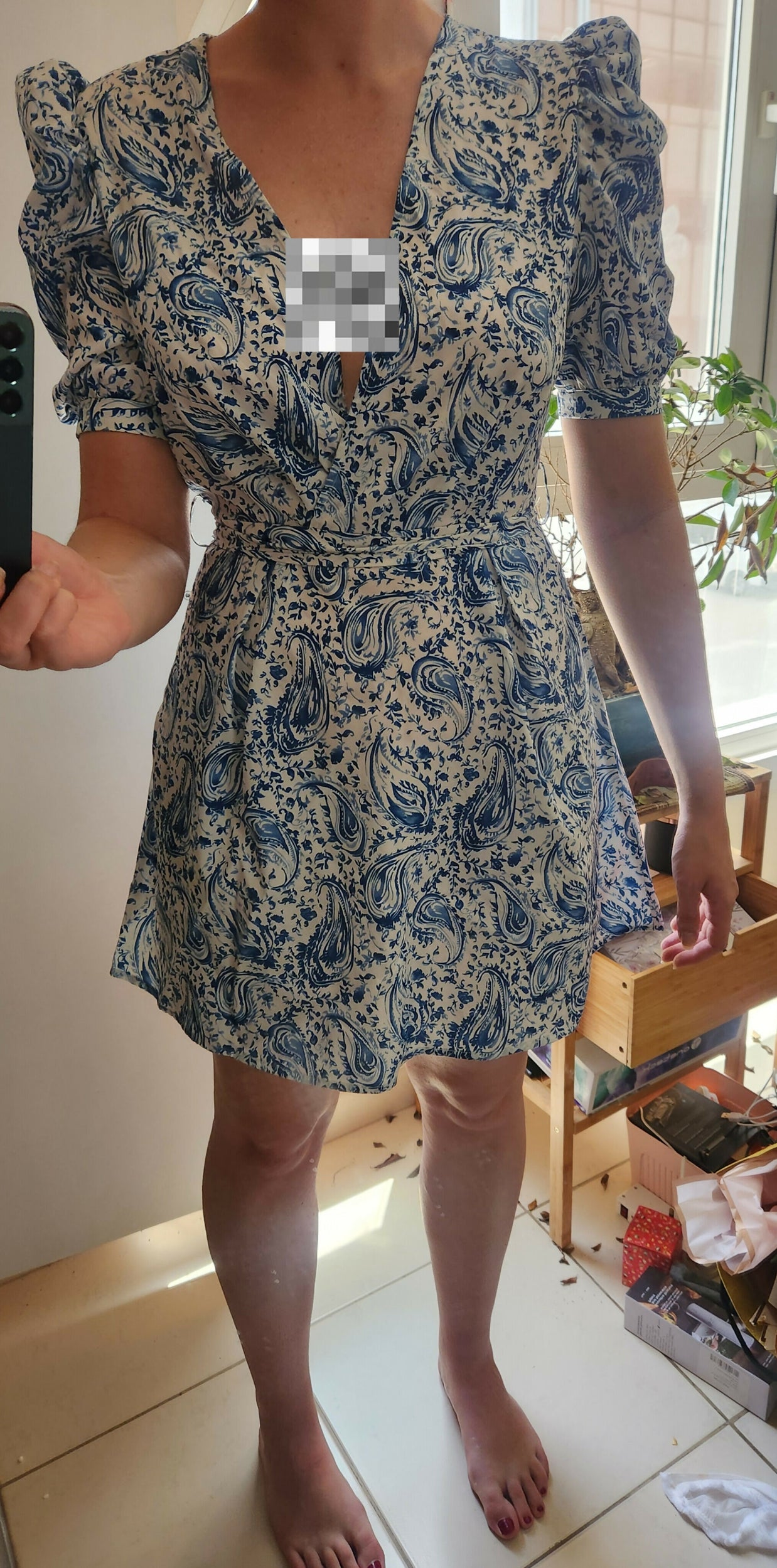 Shein Blue and White Pattern Short Dress
